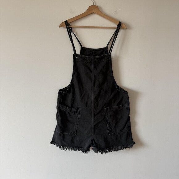 Aerie American Eagle Denim Dark Grey Romper Overalls Cutoff Shorts Large - Picture 8 of 15